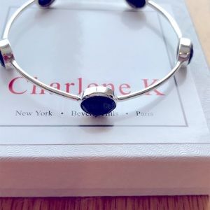 Bangle Bracelet White Gold over Sterling Silver and genuine Blue Quartz stones